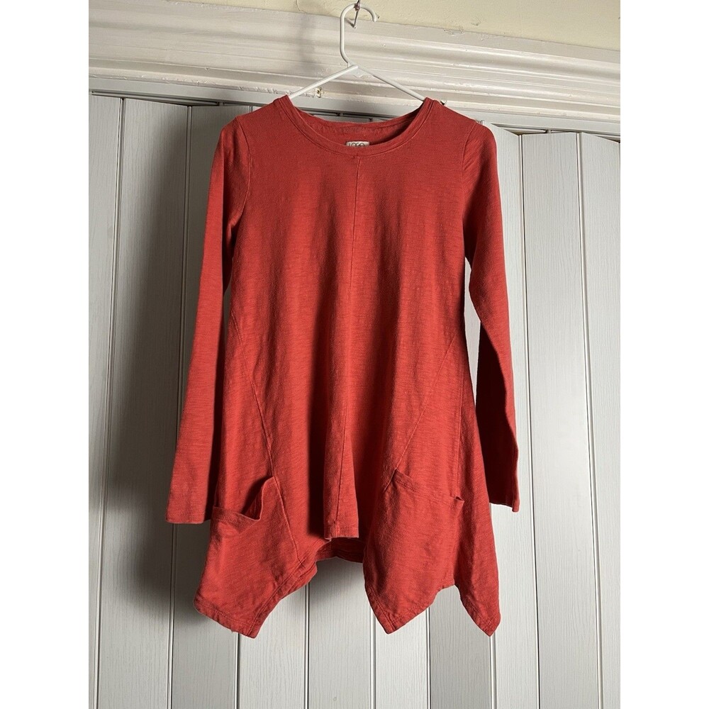 Logo Lori Rust Orange S Asymmetrical Hem Tunic Top - Long Sleeve with Pockets" - Picture 9 of 13